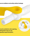 Close-up of Ximter Comfort Flow catheter valve with yellow lever on white tubing; 10-pack