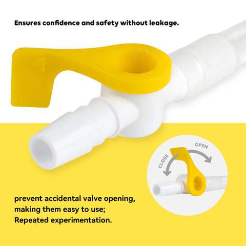 Close-up of Ximter Comfort Flow catheter valve with yellow lever on white tubing; 10-pack