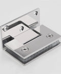 Heavy Duty 304 Stainless Steel Glass Shower Door Hinges For 6 To 12Mm Frameless Glass Door 90 Degree Pair angle showing smooth swivel.