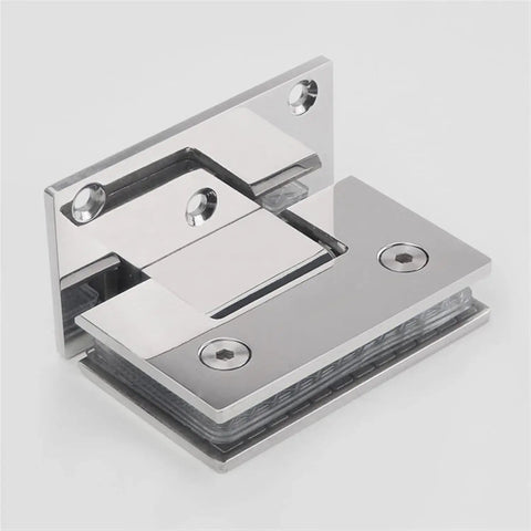 Heavy Duty 304 Stainless Steel Glass Shower Door Hinges For 6 To 12Mm Frameless Glass Door 90 Degree Pair angle showing smooth swivel.