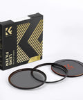 Magnetic 1 Second Swap 77mm Circular Polarizing Filter for DSLR Cameras with packaging and accessories on display