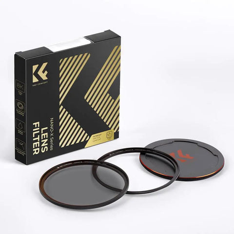 Magnetic 1 Second Swap 77mm Circular Polarizing Filter for DSLR Cameras with packaging and accessories on display