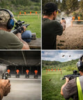 AR500 Steel Shooting Target 12 Inch Auto Reset Popper For Outdoor Range Training in use by shooters at different angles