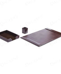Brown Bonded Leather Desk Set With Blotter Pad And Desk Organizer For Premium Office Vibe, Boss Level Organization, Surface Protection, And Executive Decor.