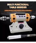 Mini Dual Mode Rotary Engraver And Compact Desktop Polisher Kit For Wet Dry Woodworking Metal Carving Jeweler Crafting on a gray background.
