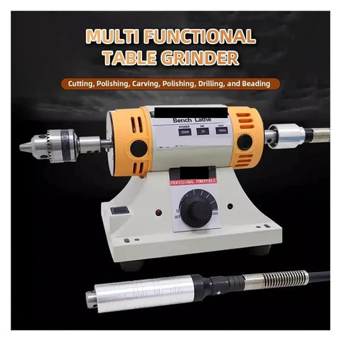Mini Dual Mode Rotary Engraver And Compact Desktop Polisher Kit For Wet Dry Woodworking Metal Carving Jeweler Crafting on a gray background.