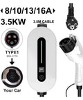 Portable 3.5Kw Ev Charger With 16A Type 1 Sae J1772 Connector showing charging status and cable details.