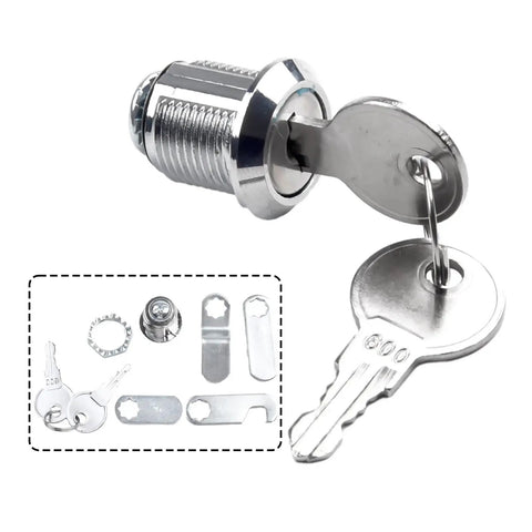 Set Of Four Premium Zinc Alloy Cam Locks 16 To 30 Mm for cabinets and tool boxes with keys and latch components visible