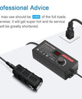 Adjustable DC Power Supply 3.5 to 12V 10A 120W AC to DC Adapter with 100 to 240V Input, showing plugged-in setup with tips.