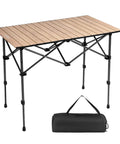Foldable Aluminum Camping Table With Carry Bag Ultralight Roll Up Design Adjustable Height Indoor Outdoor Use Sturdy Easy Set Up For Camping Picnics Backyard BBQ Patio Wood Grain Finish