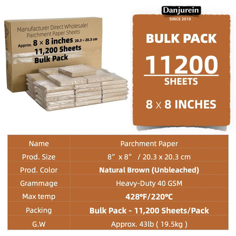Bulk Unbleached Parchment Paper Sheets For 8x8 Baking Pans Heavy-Duty Nonstick FDA And LFGB Safe 11,200 Sheets Natural