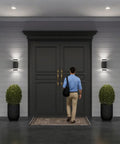 Dusk To Dawn Outdoor Porch Light With Sensor, Aluminum Waterproof Wall Sconce on house exterior, evening setting