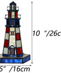 Lighthouse Tiffany Style Stained Glass Table Lamp Night Light For Home Decor, 6x6x10 Inch Red Finish, E12 Bulb Included
