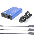 Five in One Rapid Smart Battery Charging Hub for DJI Mavic 3 with cables and AC power cord, blue charger displayed.