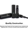 Deep 1/2 Inch Drive Impact Socket Set, Metric And SAE, 6 Point, Cr-V Steel, 12mm To 24mm, Components Displayed