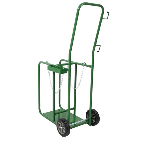 Built Like A Tank Cylinder Cart Welding Cylinder Hand Truck For Dual Oxygen Tank Hauling Made Simple With Eight Inch Solid Rubber Wheels That Roll Smooth And Carry Up To Four Forty Pounds Without Drama In Green