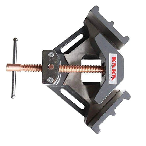 Beefy 4 Inch Jaw Angle Clamp Heavy Duty Right 90 Degree Welding Vice For Woodworking Metalworking Corner Miters And Photo Framing Cast Iron Construction AC-100 with copper-plated screw.