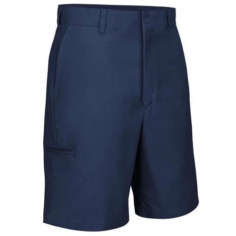 Men's Cell Phone Pocket Utility Shorts In Straight Up Navy Built Tough With Breathable Stain Resistant Fabric For Zero Fuss Daily Grind And All Day Smooth Comfort Plus Low Maintenance Routine, side view showcasing secure phone pocket.