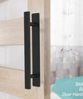 Heavy Duty 12 Inch Metal Gate Pull Handles Pack Of 2 In Matte Black Iron Finish installed on a wooden sliding barn door