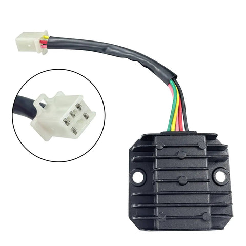 High Performance Ignition Coil Kit With 6 Pin AC CDI Box Voltage Regulator Rectifier Solenoid Relay D8TC Spark Plug And Fuel Filter For CG150cc 200cc 250cc Engines Chinese ATV Quad Go Kart Parts showing a close-up of the 6-pin connector and regulator.