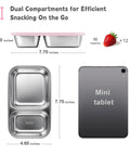 Three Pack Stainless Steel Snack Containers With Silicone Lids, Dual Compartment Design, Stackable Lunch Boxes size comparison