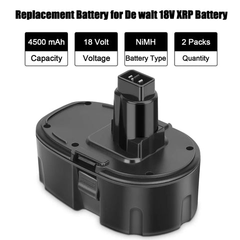 Power Up 4500mAh 18V NiMH Replacement Battery For Cordless Drills And Drivers Beefed Up Capacity Compatible With 18V XRP Series And DC9099 DW9095 DW9096 DW9098 Chargers 2 Pack