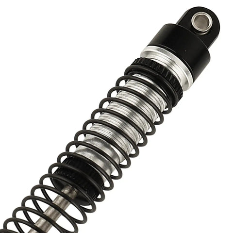 Close-up of 65mm Aluminum Shocks Absorbers Beefed-Up Set For 1/18 RC Crawler TRX4M TRX-4M Bronco Defender K10 Upgrades, threaded and black.