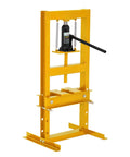 Heavy Duty 6 Ton Hydraulic Shop Press Garage Workhorse With Adjustable Height Table And Steel Plates for knockout bearing replacement, yellow frame design.