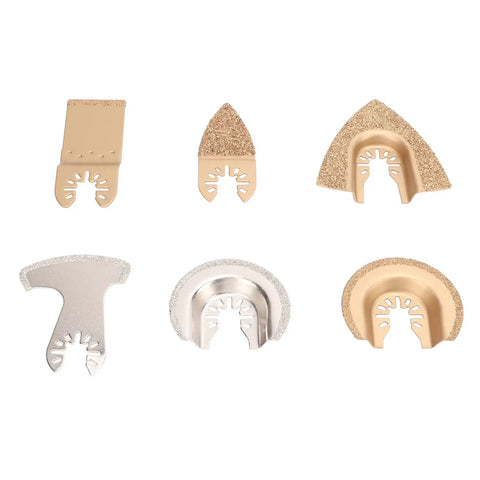 Six Piece Oscillating Saw Blade Set With Cemented Carbide For Ceramic Tile Concrete Grout Cutting Universal Fit assorted blades