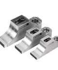 Heavy Duty M10 CNC Side Clamp Vise With One-Way Grip For Milling And Grinding Machines Ensures Ultra Precise High Clamping Force 135 Kn Industrial Fixing Fixture Tool - three steel clamping jaws, varying sizes.