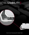Slick Wireless Mechanical Gaming Keyboard Triple Mode Bluetooth And 2.4GHz Connectivity showing aluminum housing and rubber feet for stability.