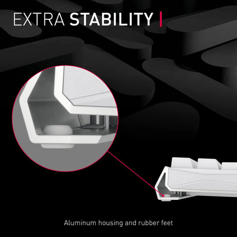 Slick Wireless Mechanical Gaming Keyboard Triple Mode Bluetooth And 2.4GHz Connectivity showing aluminum housing and rubber feet for stability.