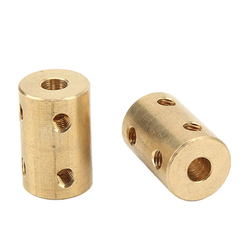 Premium Five Piece RC Brass Shaft Coupling Kit For 5Mm To 5Mm Universal Motor Connectors, two brass couplers shown.
