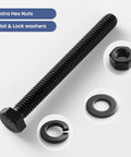 1/4-20 X 6 Inch Hex Head Bolts Kit With Nuts, Flat And Lock Washers, Fully Threaded Black Zinc Plated 304 Stainless Steel 18-8 Set
