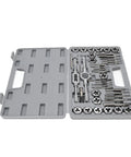 Brilluxa 40Pc Heavy Duty Tap And Die Set With M3 To M12 Alloy Steel Threading Tools For Cutting UNC UNF NPT Threads On Bolts Screws And Fasteners Repairing Damaged Metal Parts Like A Boss In Your Garage Or Professional Shop. open case with tap and die set, M3-M12 alloy steel