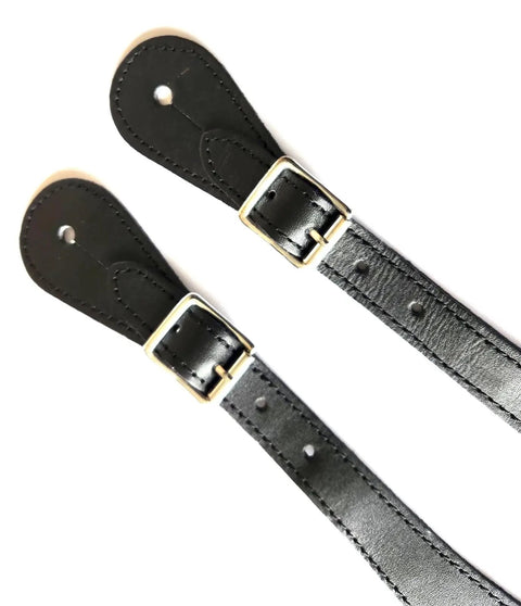 Leather Spur Straps For Horse Riding Two Piece Set With Adjustable Single Ply Design, Durable Black Leather Equestrian Gear