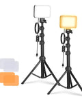 Basics 2 Pack LED Video Light Panel Kit Bi Color Dimmable Portable Studio Lights With Stands And Filters 3200K To 5600K 750 Lux CRI 95