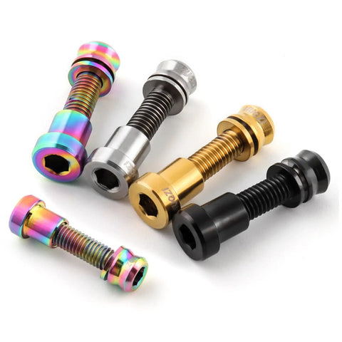 Colorful assortment of titanium bike stem screw nut kits in rainbow, silver, gold, and black. Beefy Titanium Alloy Bike Stem Screw Nut Kit