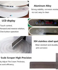 Smooth As Butter Automatic Cake Icing Smoother And No Fuss Cream Spreading Machine With Adjustable Stainless Steel Blades features aluminum alloy base and LCD display.