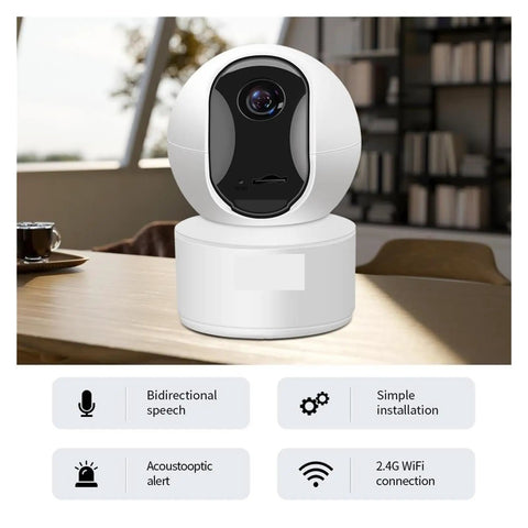 Bulletproof 4Mp Full Hd Dome Camera With 2 4G Wifi Security Cam showing bidirectional speech feature on a table.