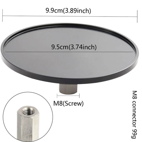 Front view of aluminum alloy suction cup disc with M8 screw, 3.75 inch diameter