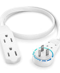 360 Degree Rotating Flat Plug Extension Cord With Three Outlets, 16 AWG 1 Foot, Grounded, UL Certified, white