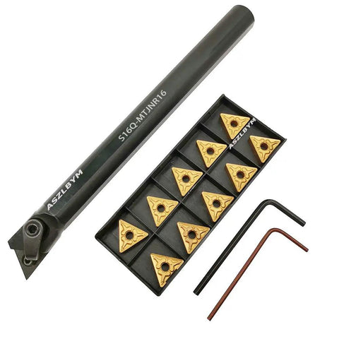 Five Eighths Inch By Seven Inch Beefed-Up Carbide Indexable Boring Bar Turning Tool Holder S16Q-MTJNR16 with 10 TNMG331 inserts