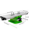 Rock Solid Aluminum Milling Work Table For Home Shop And Bench Top Projects, with adjustable X and Y axes, detailed dimensions shown