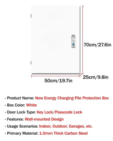 Rock Solid Ev Charger Pedestal Stand With Heavy Duty Steel Enclosure and Lockable Metal Housing, white wall-mounted design.