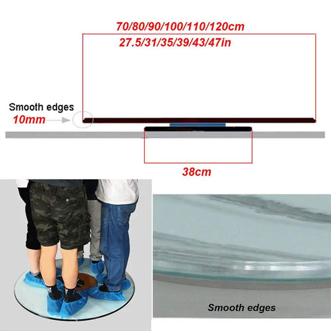Swivel Turntable Lazy Susan For Dining Table Fits 70 to 120 cm with tempered glass, smooth edges, and stable rotation demonstration