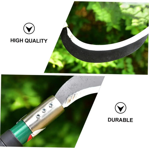 Detailed view of sharp manganese steel weeding sickle blade showcasing high quality and durable construction for garden maintenance.
