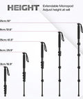Height comparison of Ultra Lightweight 61 Inch Camera Monopod For On The Go Travel Photography showing five extension levels.
