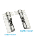 Hella Durable 304 Stainless Steel Spring Loaded Latches For Cabinet Doors With Telescopic Gun Hinge Hardware shown from front in left and right directions.