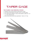 Taper Gauge With Spring Tempered Steel For Fast Hole And Slot Sizing One Sixteenth To One And One Sixteenth Inch Range One Sixty Fourth Inch Graduation Five And A Quarter Inch Length Four Leaves Precision Measurement Tool with specifications